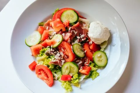 Closeup of salad with ham Stock Photos