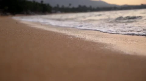 Closeup of Sand Beach with Sea Waves. Slow Motion. Stock Footage 41311859