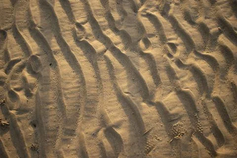 Closeup of a sand pattern with waves and shadow Stock Photos