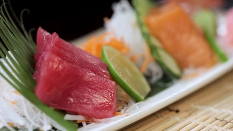 Closeup of Sashimi Plate Stock Footage 90939356