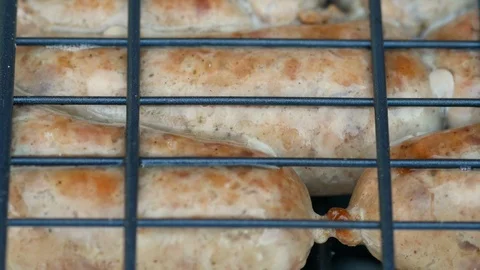 Closeup of sausage on the grill Stock Footage 98117860