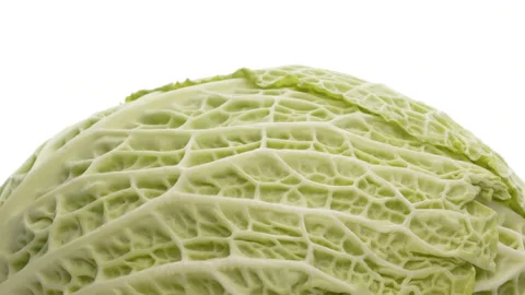 Closeup of savoy cabbage head rotating. Isolated on white background. Stock Footage 170259018