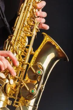 Closeup of a saxophone Stock Photos