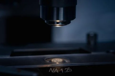 Closeup of Scientific microscope data analysis in the laboratory Stock Photos