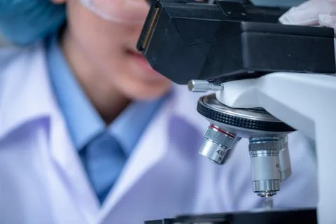 Closeup of Scientific microscope data analysis in the laboratory Stock Photos