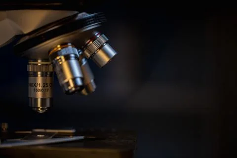 Closeup of Scientific microscope data analysis in the laboratory Stock Photos