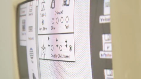 Closeup on the Screen of a Vintage Old Mac Computer Stock Footage 263823128