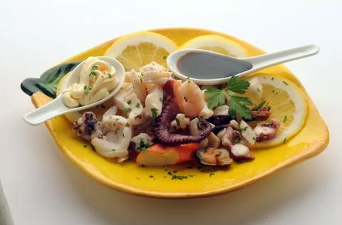 Closeup on seafood salad Stock Photos