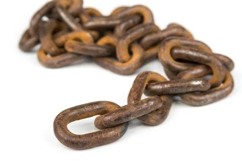 Closeup of seamless old rusty chain isolated on white background Stock Photos