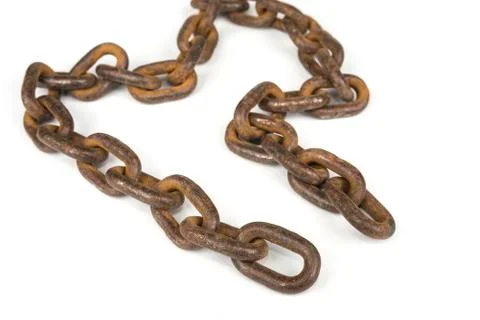 Closeup of seamless old rusty chain isolated on white background Stock Photos