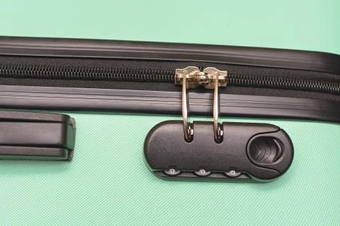 Closeup of a security padlock with three numbers on suitcase Foto stock
