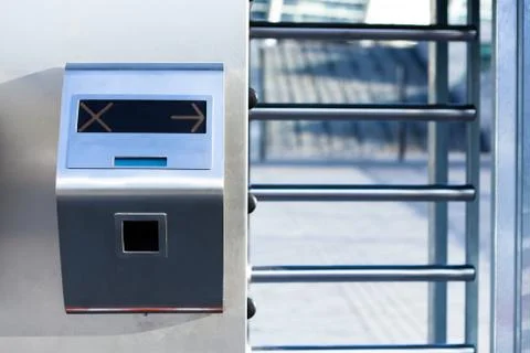 Closeup of security turnstile on stadium Stock Photos