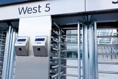 Closeup of security turnstile on stadium Stock Photos