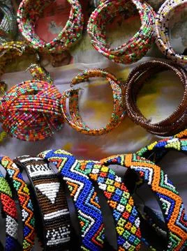 Closeup of selection of colourful beaded bangles on sale, South Africa Stock Photos