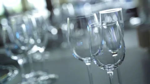 The closeup of served glasses for an event in the restaurant Video stock 218612947