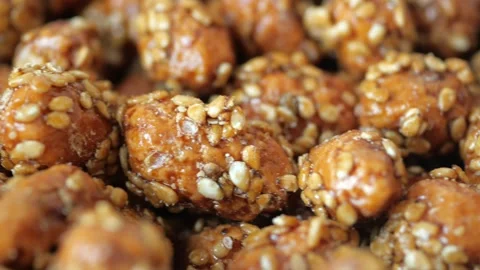 Closeup of sesame peanuts on table Stock Footage 242646310