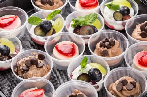 Closeup set different canapes and snacks Stock Photos