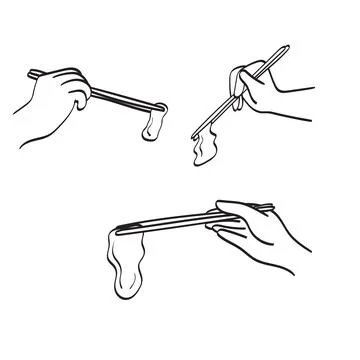 Closeup set of hand using chopsticks illustration vector hand drawn isolated Stock Illustration