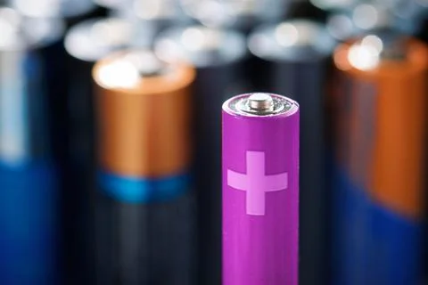 Closeup of a set small batteries Stock Photos