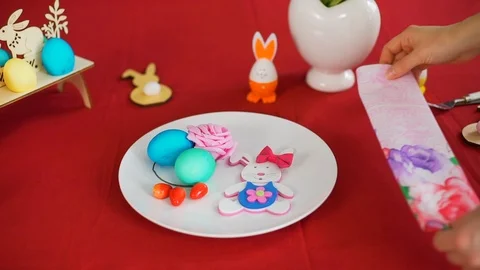 Closeup of Setting the Table for Easter Dinner Stock Footage 124522201