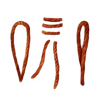 A closeup of several ropes displayed on a plain white background, watercolor  Illustrazione stock