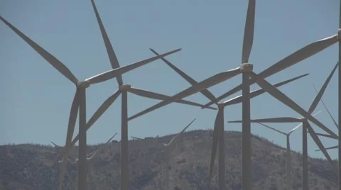 Closeup of several wind turbines Stock Footage 49405532