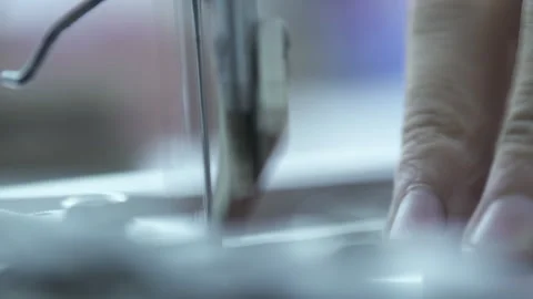 Closeup Of Sewing Machine Working Part With Leather Stock Footage 266126618