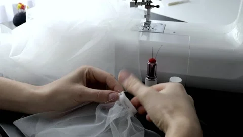 Closeup of sewing on sewing machine Stock Footage 146855527