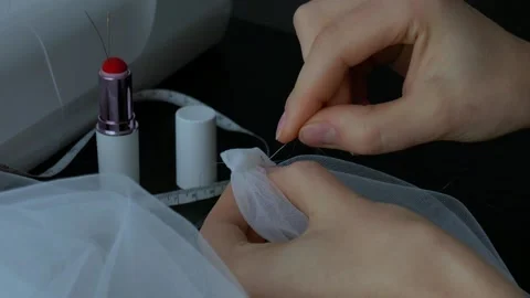Closeup of sewing on sewing machine Stock Footage 146857438