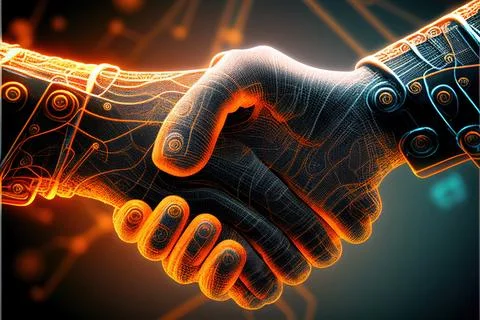 Closeup Shake hand, high technology and earth background, Made by AI,Artifi.. Stock Illustration