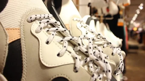 Closeup shoe laces at a clothing store Stock Footage 123722077
