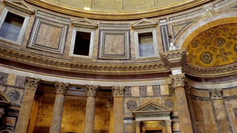 Closeup shoot of the exciting interior of Pantheon exposing ancient columns Stock Footage 144285362