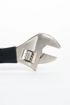 Closeup shoot of spanner with black rubber handle isolated on white backgroun Stock Photos