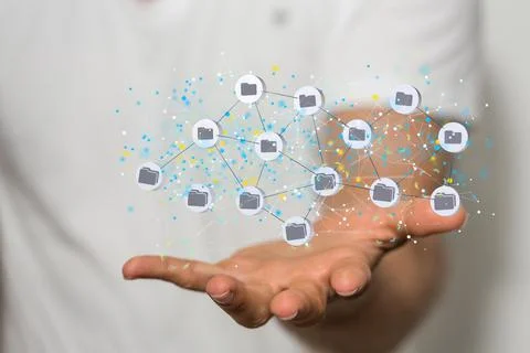 A closeup shot of a 3d data security - Cloud technology. Integrated digital w Stock Photos