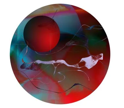 A closeup shot of 3d rendering of a red ball in a circle isolated on white ba Illustrazione stock