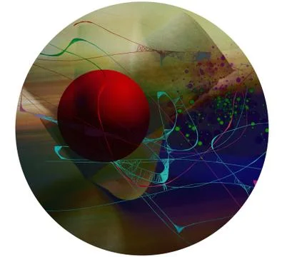 A closeup shot of 3d rendering of a red ball in a circle isolated on white ba Stock Illustration