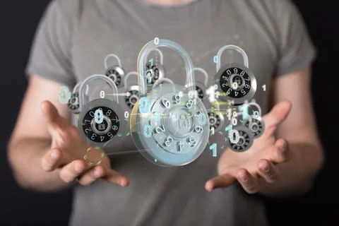 A closeup shot on 3d security Shield concept, data protection. Shield with do Stock Photos