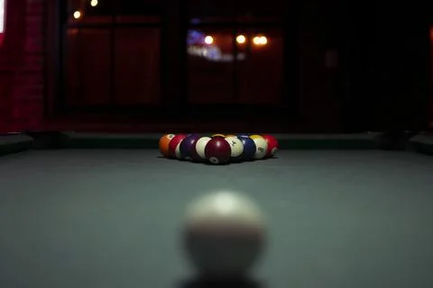 Closeup shot of an arranged pool table 写真素材