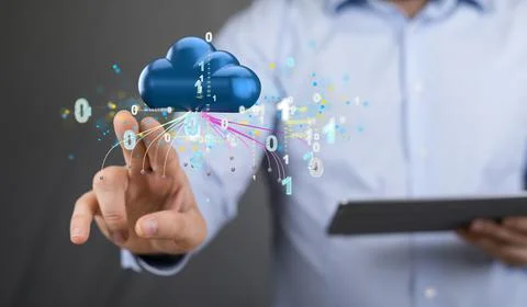 A closeup shot of Artificial Intelligence Cloud technology. Integrated digita 스톡 사진