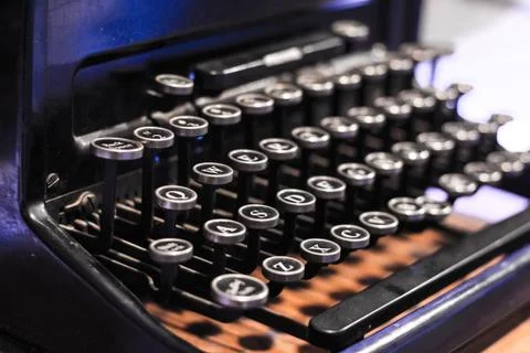 Closeup shot of a black typewriter Stock Photos