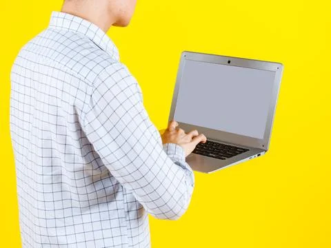 Closeup shot blank empty screen laptop notebook computer for advertising in.. Stock Photos