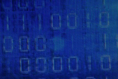 Closeup shot of a blue blurred screen displaying binary codes Stock Illustration