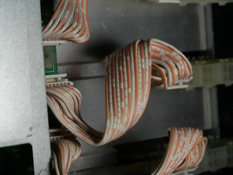 Closeup shot of a cable connection to the patch panel Foto stock