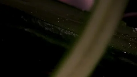Closeup shot capturing the process of slicing a fresh cucumber with a knife in a Stock Footage 277425194