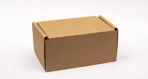 Closeup shot of cardboard box for packaging isolated on white background Stock Photos