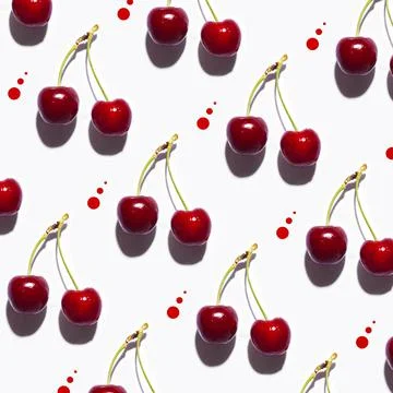 Closeup shot of cherries with white background and 3d rendered patterns 스톡 일러스트