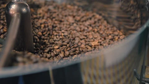 Closeup shot of Coffee Beans Roasting machine Stock Footage 270976391