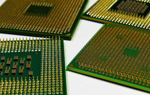 Closeup shot of computer CPU (central processor unit) chips 写真素材