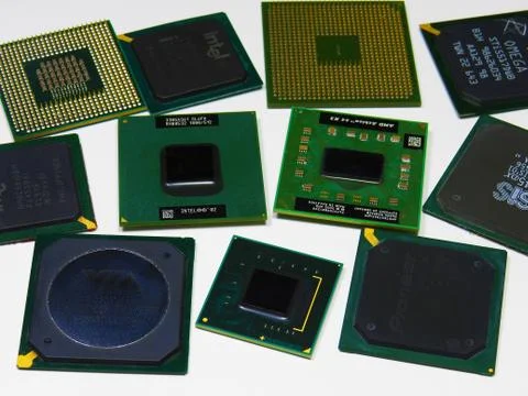 Closeup shot of computer CPU chips  and electronic components Foto stock
