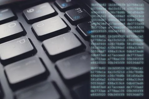 Closeup shot of the computer keyboard with the program codes Stockfoto's